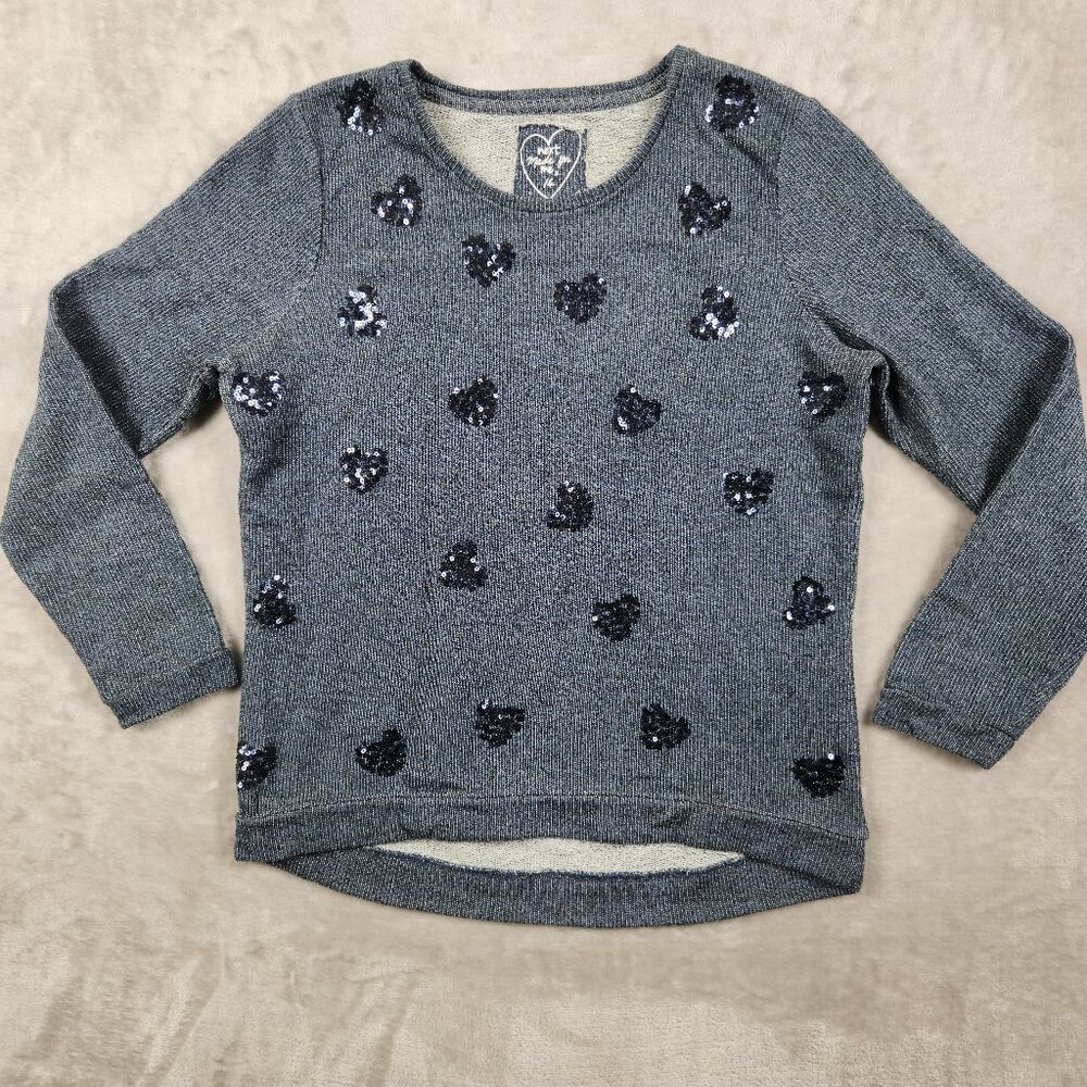 NEXT‎ Sweatshirt Cotton Blend Blue Sequined Hearts Size M
